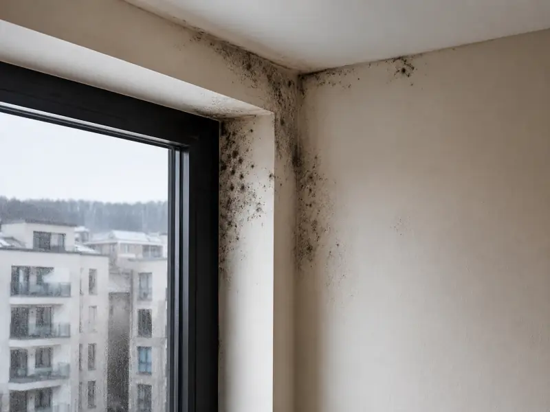 Taches noires de moisissures autour d’une fenêtre dans un logement au Luxembourg